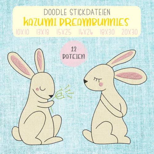Digitale Stickdatei  "Kazumi Dreambunnies Doodle" für den 10x10 - 20x30 cm (4x4 - 8x12") Stickrahmen