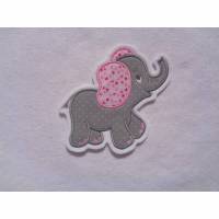 Applikation / Aufnäher niedlicher Elefant grau / rosa Bild 1