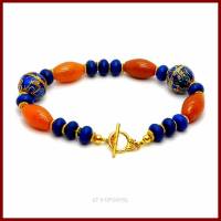 Armband "Honey Blue" Aventurin/ Howlith honig/blau, Cloisonné Perlen, vergoldet, mit Knebelverschluss Bild 3