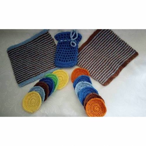 gehäkelte Kosmetikpad / Abschminkpad, Seifensäckchen, 2 Waschlappen, Set, Wiederverwendbar, Nachhaltig, Reinigungspad