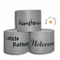 Bestickte Banderolen für Toilettenpapier Hamsterware grau-uni witzige Geschenkidee lustige Texte Deko Badezimmer Bild 1