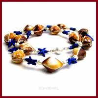 Kette "Conchita"  Muscheln, Perlen, Seesterne, beige, braun, weiß, blau, silber, Magnetverschluss Bild 1