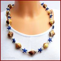 Kette "Conchita"  Muscheln, Perlen, Seesterne, beige, braun, weiß, blau, silber, Magnetverschluss Bild 2
