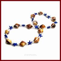 Kette "Conchita"  Muscheln, Perlen, Seesterne, beige, braun, weiß, blau, silber, Magnetverschluss Bild 3