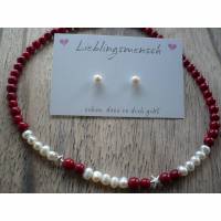 Echte Bambuskorallen-Süßwasser Perlenkette,Echte Perlenkette,Rote Perlenkette,Geschenk für Frauen,Brautschmuck,Süßwasser Perlenkette ,Perlenkette Braut Bild 1