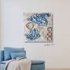 Acrylbild mit brüchiger spannenden Struktur, Collage mit Steinen und Papier in Blau und Nougat, Wanddekoration auf Leinwand Bild 4