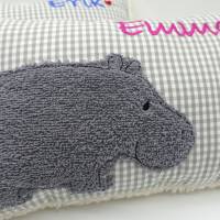 Namenskissen Taufkissen Kuschelkissen Kindergartenkissen Geburtsgeschenk  Nilpferd Hippo Bild 2