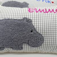 Namenskissen Taufkissen Kuschelkissen Kindergartenkissen Geburtsgeschenk  Nilpferd Hippo Bild 7