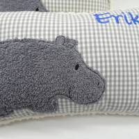 Namenskissen Taufkissen Kuschelkissen Kindergartenkissen Geburtsgeschenk  Nilpferd Hippo Bild 8
