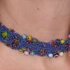 Blaues Makramee - Halsband mit Millefiorie - Perlen Bild 2