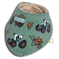 Baby-Halstuch Traktor personalisiert bestickt mit Namen Dreieckstuch Schal Kinder-Halstuch kuschelweicher Plüsch Bild 1