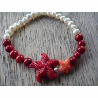 Traumhaft schönes Süßwasser Perlen & Koralle Armband mit rotem Seestern,mega schönes Perlenarmband,Perlen Armband,Koralle Armband,Armband mit Seestern Bild 1