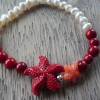 Traumhaft schönes Süßwasser Perlen & Koralle Armband mit rotem Seestern,mega schönes Perlenarmband,Perlen Armband,Koralle Armband,Armband mit Seestern Bild 3