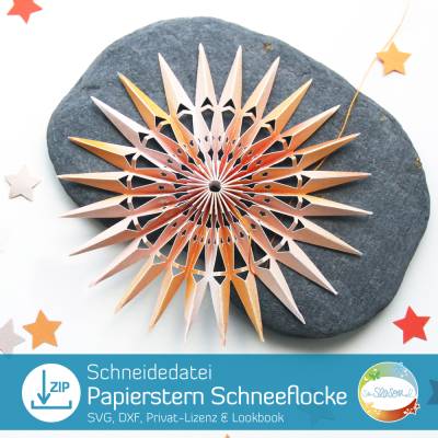 Plotterdatei Papierstern Schneeflocke, Digitale Anleitung für einen Stern, Dateiarten svg, dxf