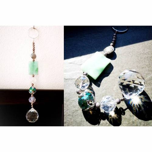 XL Suncatcher mit Amazonit, Fensterdekoratin, Feng shui,  Sonnenfänger, Kristallanhänger,Vintage-Stil