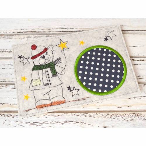 Stickdatei MugRug Untersetzer Winterbär 13x18cm und 13x20cm