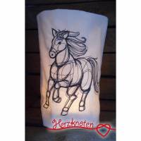 Lichtbeutel, Baumwolle naturfarben, bestickt mit Pferd, tolles Licht, gemütlich, hygge Bild 1