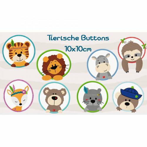 Stickdatei, digitale Stickdatei,Stickdateien Tierische Buttons 10x10cm