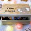 Erinnerungskiste, Holzkiste mit Geburtsdatum und Name für Kinder, aus Holz, Holzbox für Babys, individuelle Holzkiste mit Deckel, Elefant Bild 3