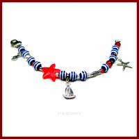 "Stella Maris" Armband: Maritimer Charme mit Seestern und Streifen in Blau-Weiß-Rot, handgefertigt & versilbert Bild 5