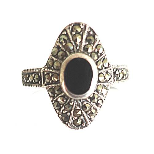 Vintage Markasit Ring mit mit schwarzem Stein