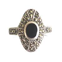 Vintage Markasit Ring mit mit schwarzem Stein Bild 1