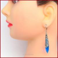 Ohrringe "Art-Deco" Vintage-Look antik-versilbert mit blauer Acryl- oder weißer Opalith -Tropfenperle Bild 2