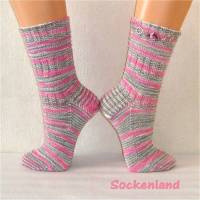 handgestrickte Socken, Strümpfe Gr. 40/41, Damensocken in rosa, grau und weiß, Einzelpaar Bild 1