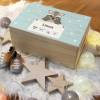 Erinnerungskiste Baby, Holz-Erinnerungsbox, personalisiertes Geschenk zur Geburt, Waschbär mit Geburtsdaten und Name Bild 6