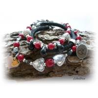Wickelarmband aus Segelseil u. Perlen mit Herzen - verspielt,modern,trendy - rot,schwarz,silberfarben Bild 2