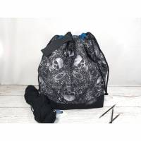 Projektbeutel mit Totenköpfen schwarz, Projekttasche mit Zugband 4 Größen Bild 1