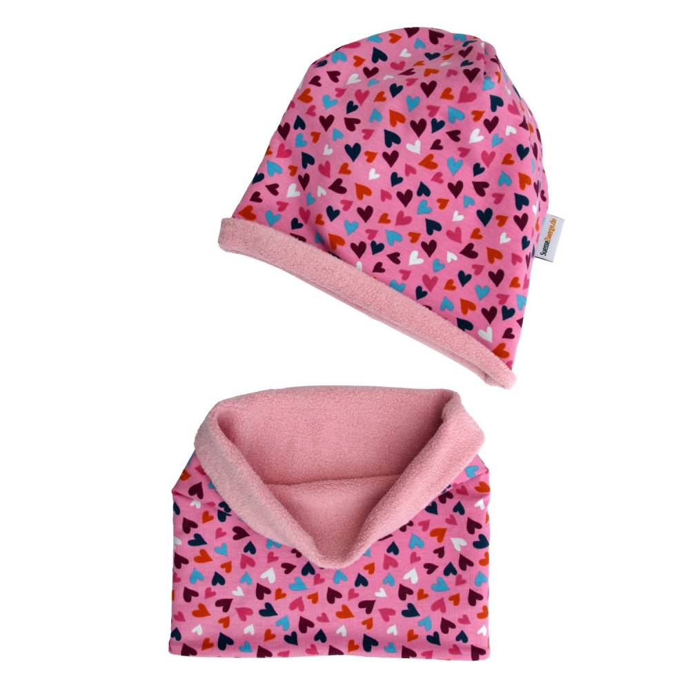 Hello Kitty Mädchen Strickmütze und Schal mit Taschen schwarz/pink 