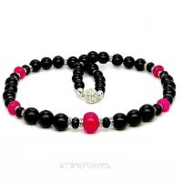 Halskette "Jaglaia" pink Jade, Onyx schwarz, Strass, versilbert,Magnetverschluss Bild 1