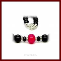 Halskette "Jaglaia" pink Jade, Onyx schwarz, Strass, versilbert,Magnetverschluss Bild 3