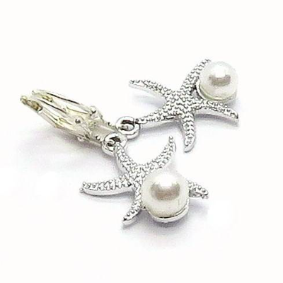 Ohrringe "Silver Starfish" Seestern mit Perle, versilbert