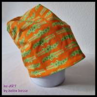 Beanie-Loop für Kleinkinder - gleichzeitig Mütze und Loop - KU 48, genäht aus Jersey in orange-hellgrün, von he-ART by helen hesse Bild 2
