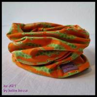 Beanie-Loop für Kleinkinder - gleichzeitig Mütze und Loop - KU 48, genäht aus Jersey in orange-hellgrün, von he-ART by helen hesse Bild 5