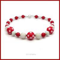 Kette "Polka Dots Berry-Pearl" rot-weiß, gepunktet, Rockabilly, 50gerJahre-Look, Retro, Magnetschliesse Bild 1