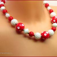 Kette "Polka Dots Berry-Pearl" rot-weiß, gepunktet, Rockabilly, 50gerJahre-Look, Retro, Magnetschliesse Bild 2