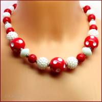 Kette "Polka Dots Berry-Pearl" rot-weiß, gepunktet, Rockabilly, 50gerJahre-Look, Retro, Magnetschliesse Bild 3