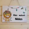 Türschild für Kinderzimmer, Kinderzimmerschild, Namensschild aus Holz personalisiert mit Name, Motiv: WILD AND FREE Löwe Bild 4