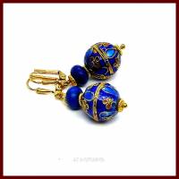 Ohrringe "Honey Blue"  Cloisonné Perlen, blau, Howlith, vergoldet Bild 1