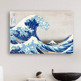 Leinwand Japanische Kunst - The great Wave 45x30 cm - gewaltiges Meer - Wandbild -  Bilder für Wohnzimmer Schlafzimmer
