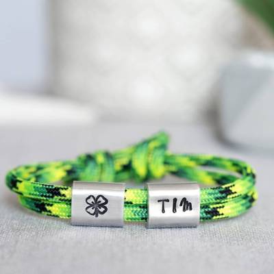Armband personalisiert mit Gravur handgestempelt zur Taufe, Kommunion, Geburtstag, Schulanfang, Konfirmation, ichthys, Kreuz
