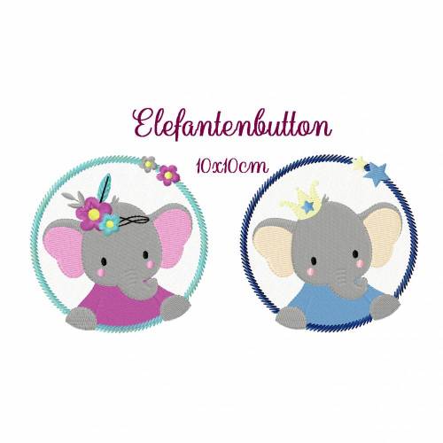 Stickdatei, digitale Stickdatei,Stickdateien Elefantenbutton 10x10cm