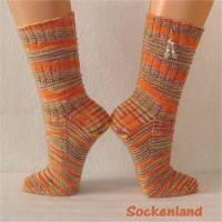 handgestrickte Socken, Strümpfe Gr. 39/40, Damensocken in orange, gelb und beere, Einzelpaar Bild 1