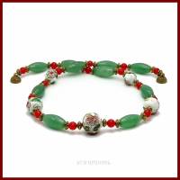 Halskette "Juliska" Aventurin Jade Cloisonné rot grün weiß antik vergoldet Magnetverschluss Bild 3