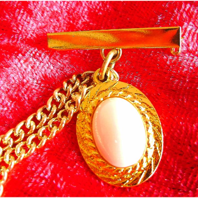 Vintage Brosche Perle mit Kette aus den 70er Jahren