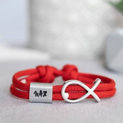 Armband personalisiert mit Gravur handgestempelt zur Taufe, Kommunion, Geburtstag, Schulanfang, Konfirmation, ichthys, Kreuz