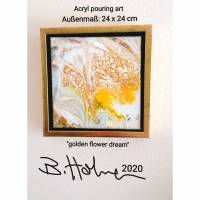Acryl pouring art, "golden flower dream" gerahmt Bild 1
